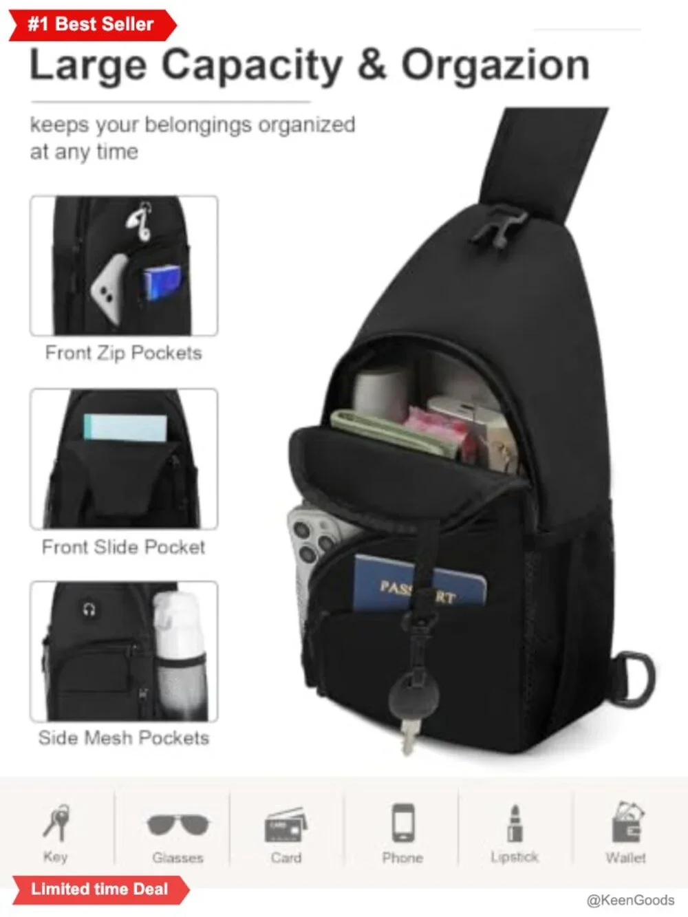 Nylon Sling Crossbody Backpack Daypack Hiking Travel Bag
